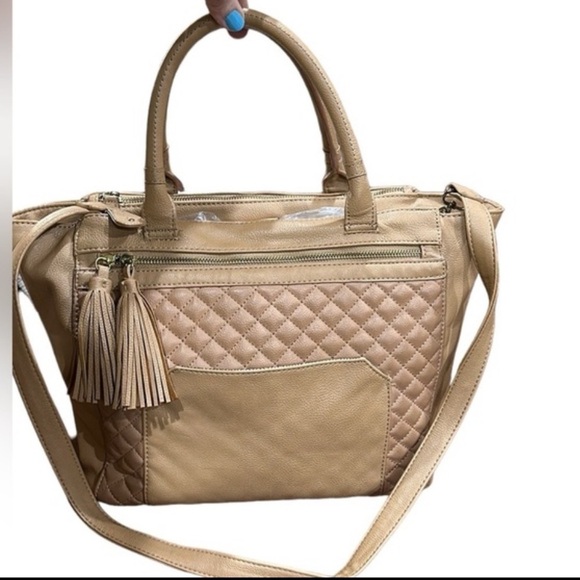 Steve Madden caramel tan color handbag shoulder crossbody purse tote quilted - Picture 1 of 10